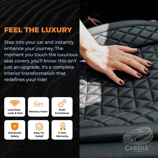Black & Grey Breathable Waterproof Diamond Pattern Leather Seat Cover for Cars - Carsilks