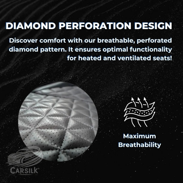 Black & Grey Breathable Waterproof Diamond Pattern Leather Seat Cover for Cars - Carsilks
