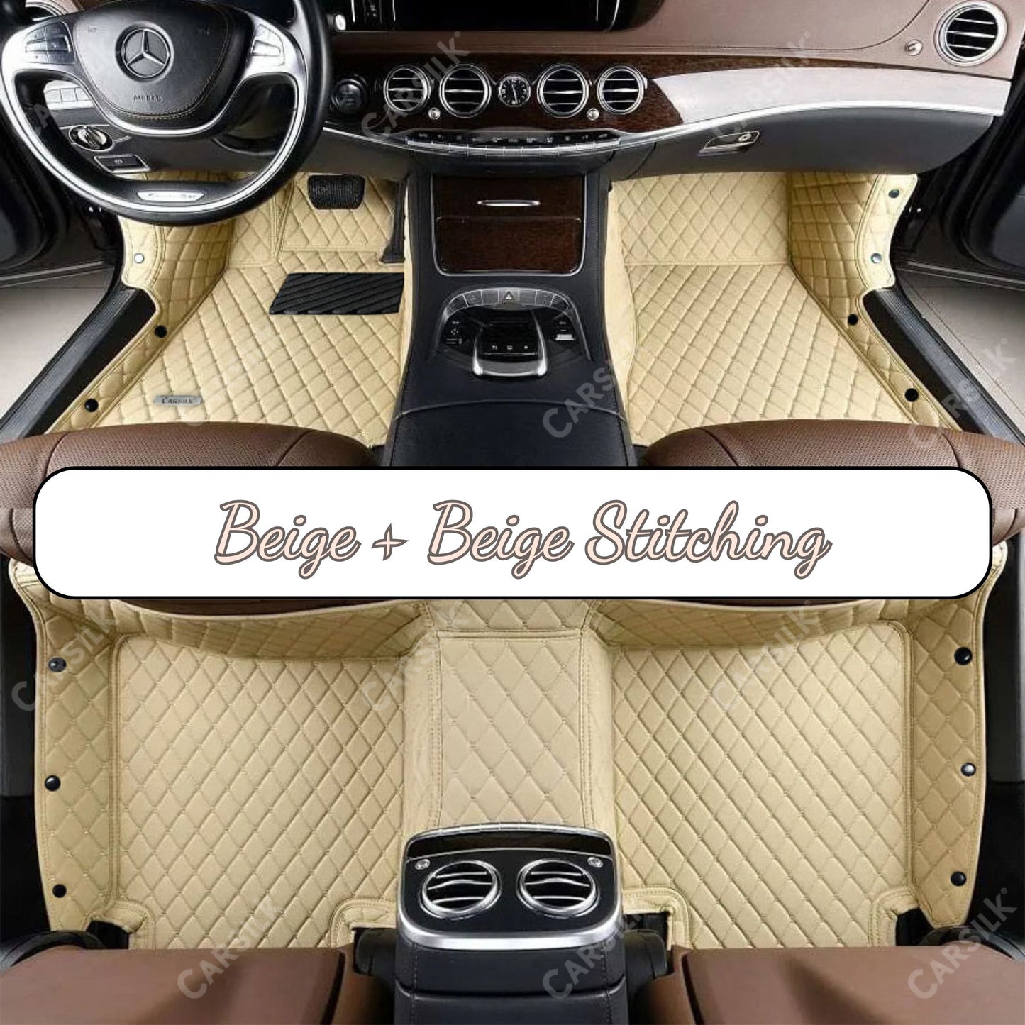CREAM BEIGE STITCHING DIAMOND LUXURY CAR FLOOR MATS - Carsilks