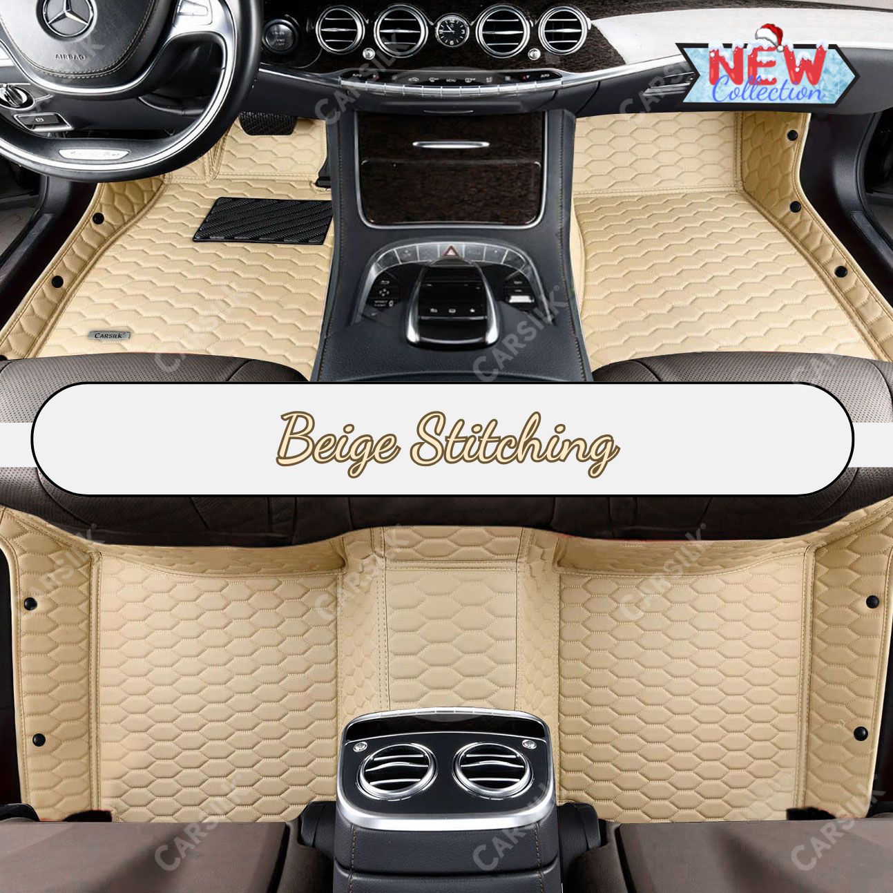 CREAM BEIGE HONEY COMB LUXURY CAR MATS SET - Carsilks