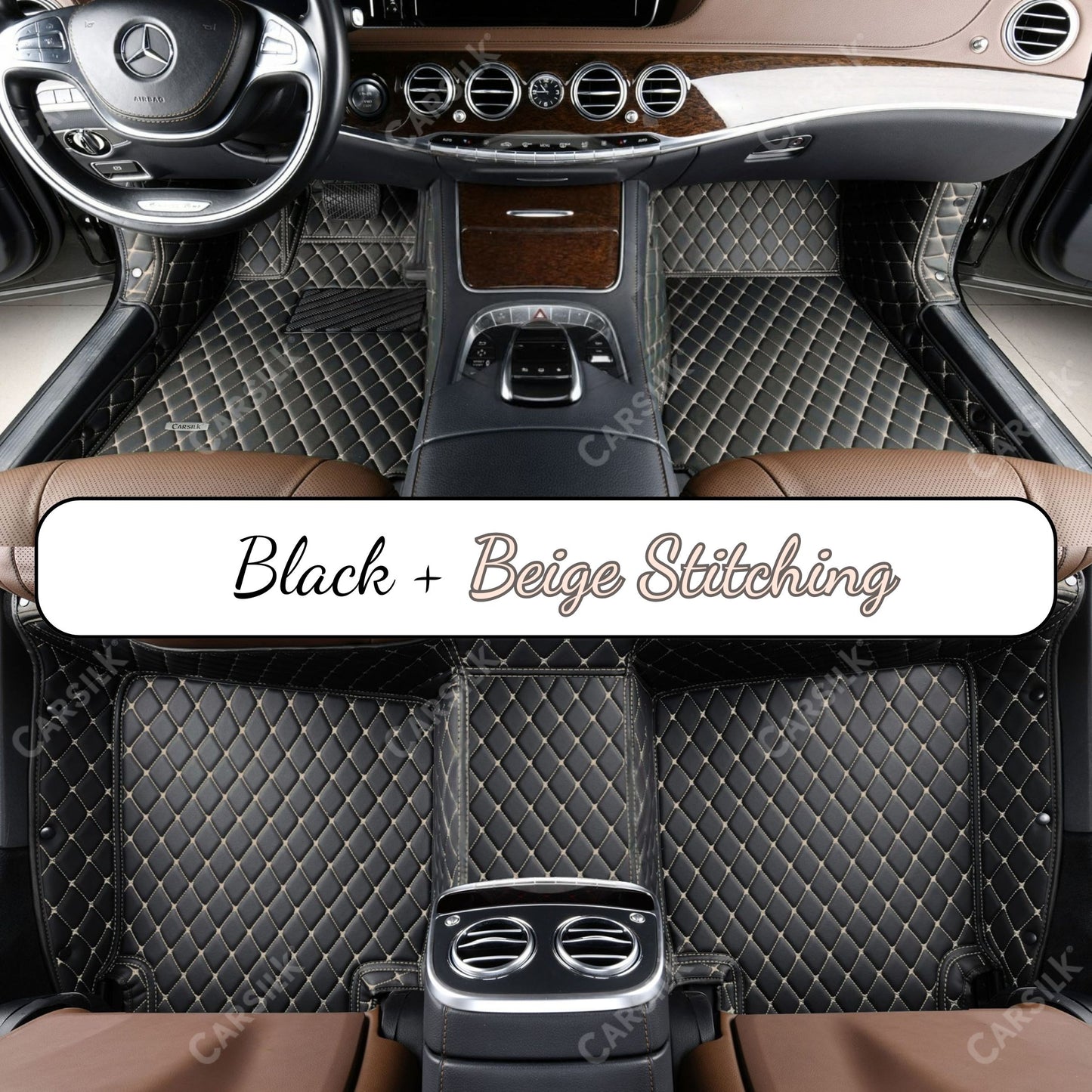 BLACK & BEIGE STITCHING DIAMOND LUXURY CAR FLOOR MATS - Carsilks