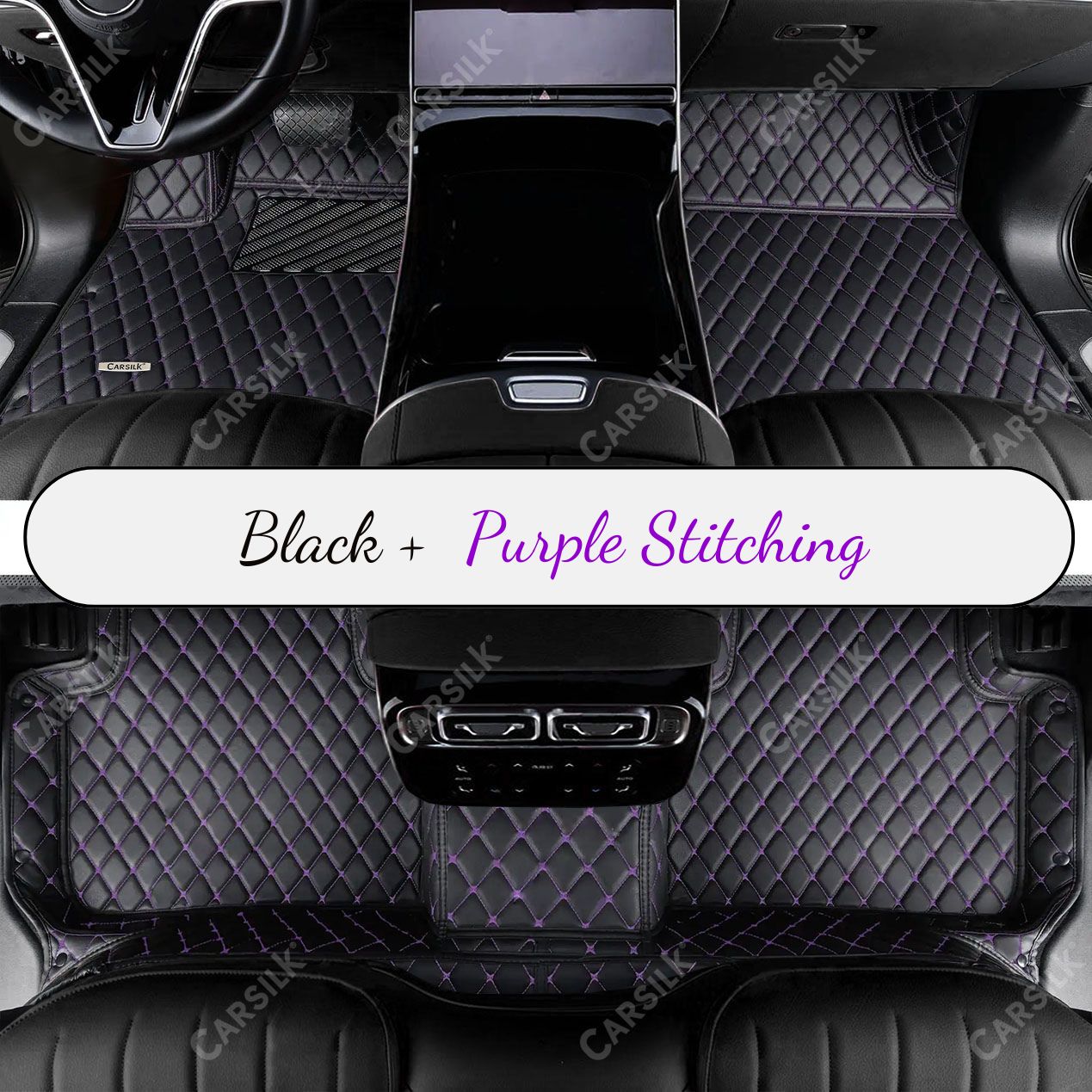 BLACK & PURPLE STITCHING DIAMOND CAR MATS SET - Carsilks