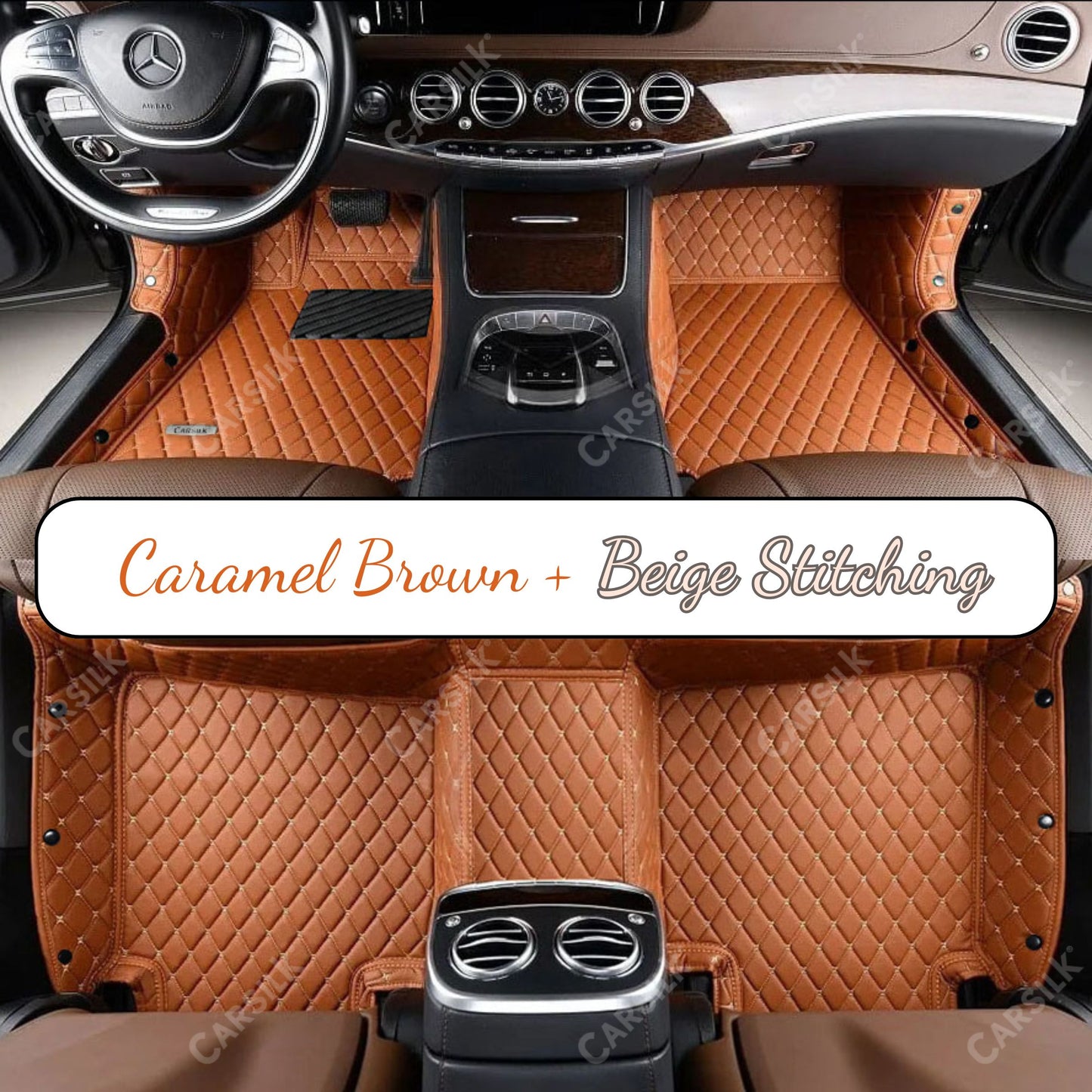 CARAMEL BROWN DIAMOND PATTERN CAR MATS SET - Carsilks