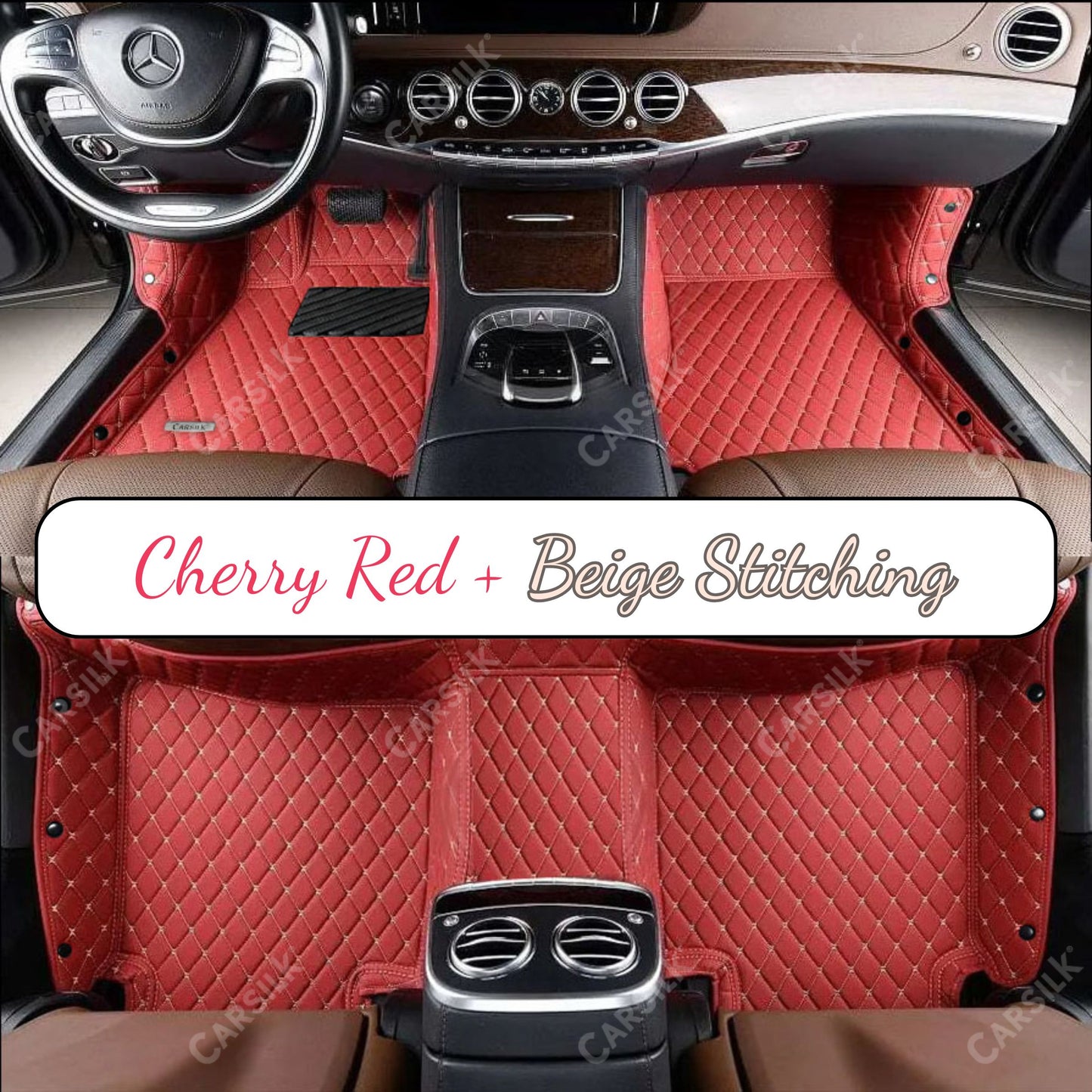 CHERRY RED DIAMOND PATTERN CAR MATS SET - Carsilks