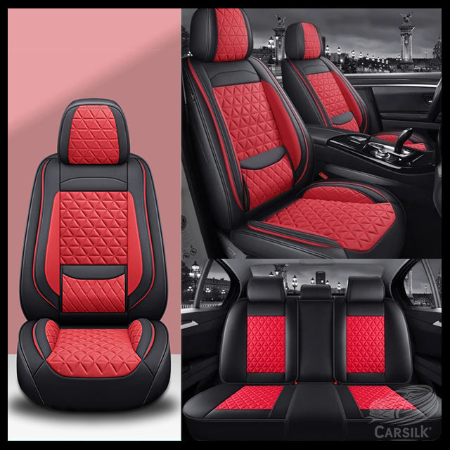 Black & Red Breathable Waterproof Diamond Pattern Leather Seat Cover for Cars - Carsilks
