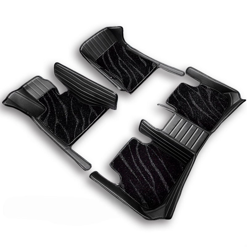 BLACK & WHITE STITCHING DIAMOND BASE WITH BLACK TOP CARPET DOUBLE LAYER GALAXY CAR MAT SET - Carsilks