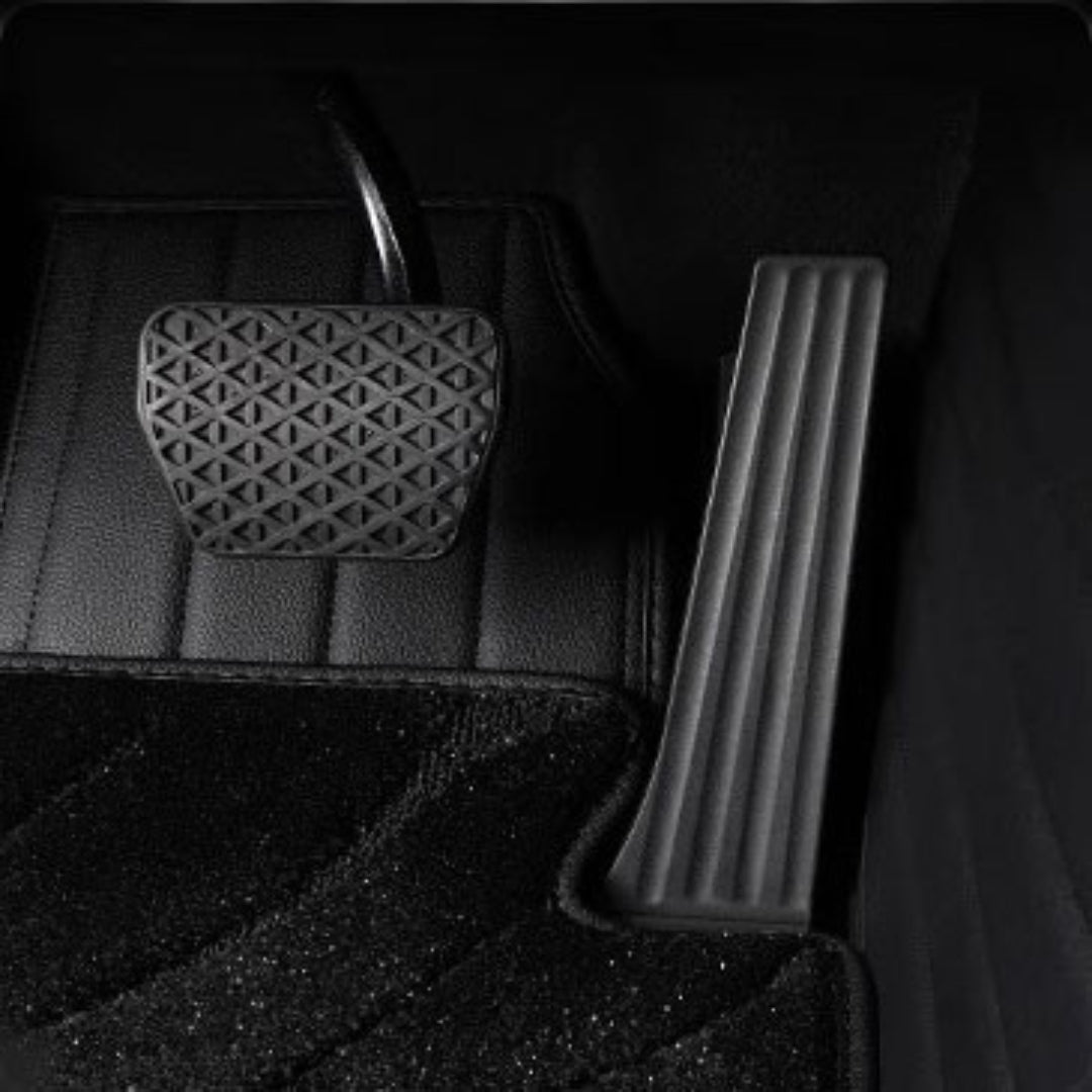 BLACK & WHITE STITCHING DIAMOND BASE WITH BLACK TOP CARPET DOUBLE LAYER GALAXY CAR MAT SET - Carsilks