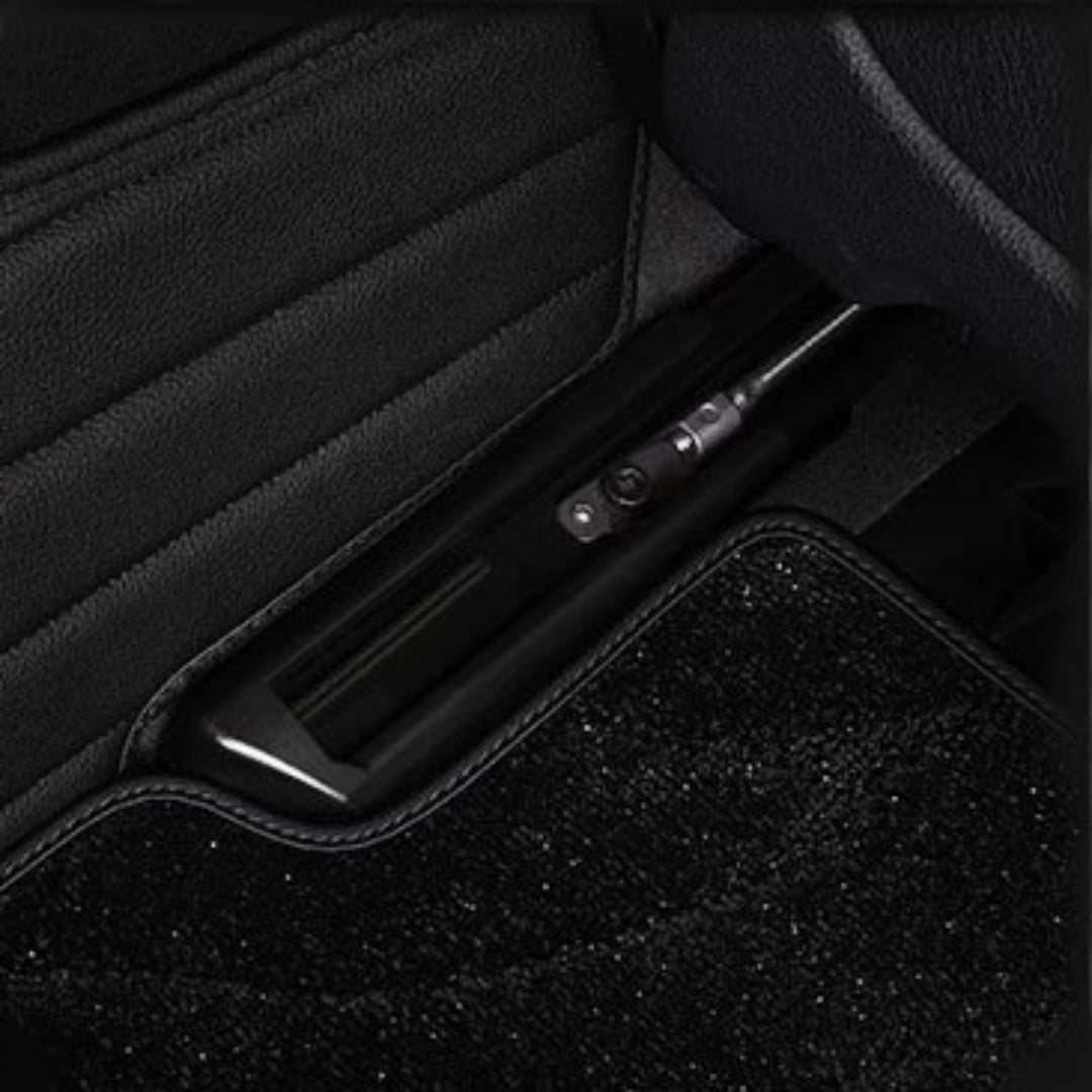 BLACK & WHITE STITCHING DIAMOND BASE WITH BLACK TOP CARPET DOUBLE LAYER GALAXY CAR MAT SET - Carsilks