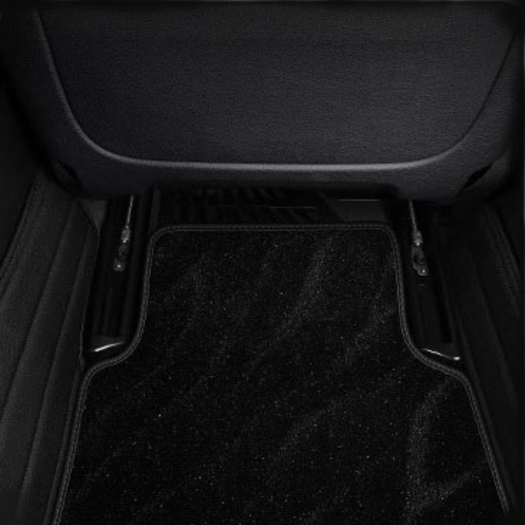 BLACK & WHITE STITCHING DIAMOND BASE WITH BLACK TOP CARPET DOUBLE LAYER GALAXY CAR MAT SET - Carsilks