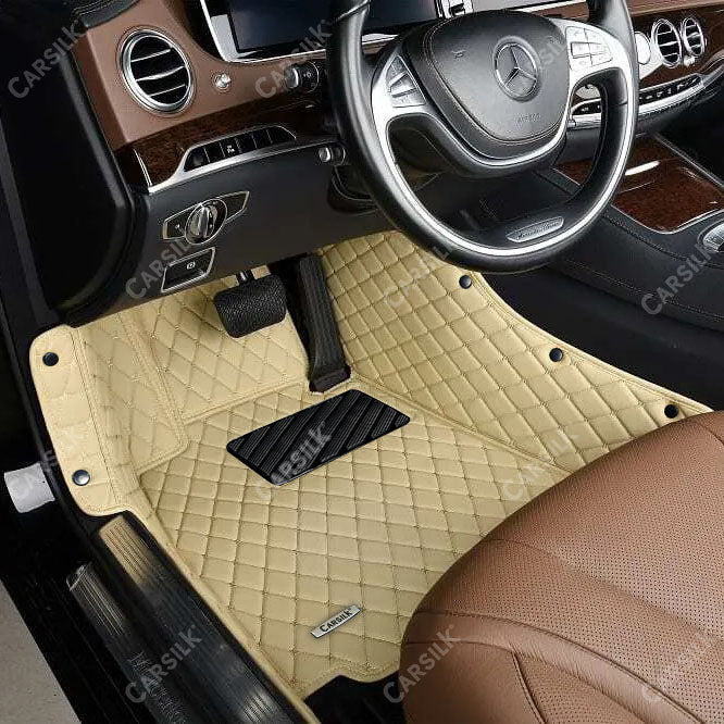CREAM BEIGE STITCHING DIAMOND LUXURY CAR FLOOR MATS - Carsilks
