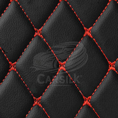 BLACK & RED STITCHING DIAMOND LUXURY BASE TRUNK CAR MATS SET - Carsilks