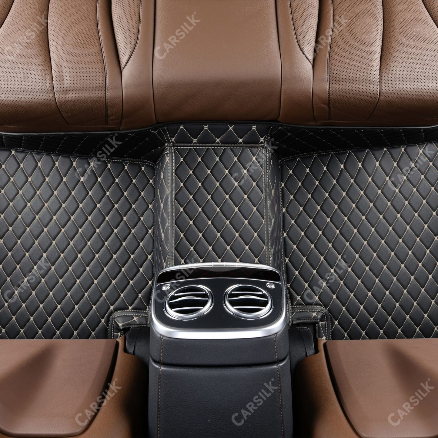 BLACK & BEIGE STITCHING DIAMOND LUXURY CAR FLOOR MATS - Carsilks