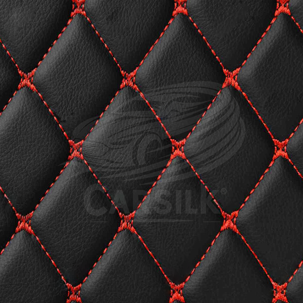 BLACK RED STITCHING 3D DIAMOND LUXURY BASE TRUNK CAR MATS SET - Carsilks