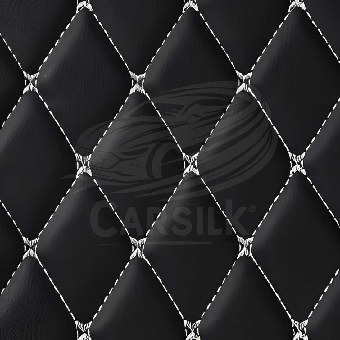 BLACK & WHITE STITCHING DIAMOND LUXURY BASE TRUNK CAR MATS SET - Carsilks