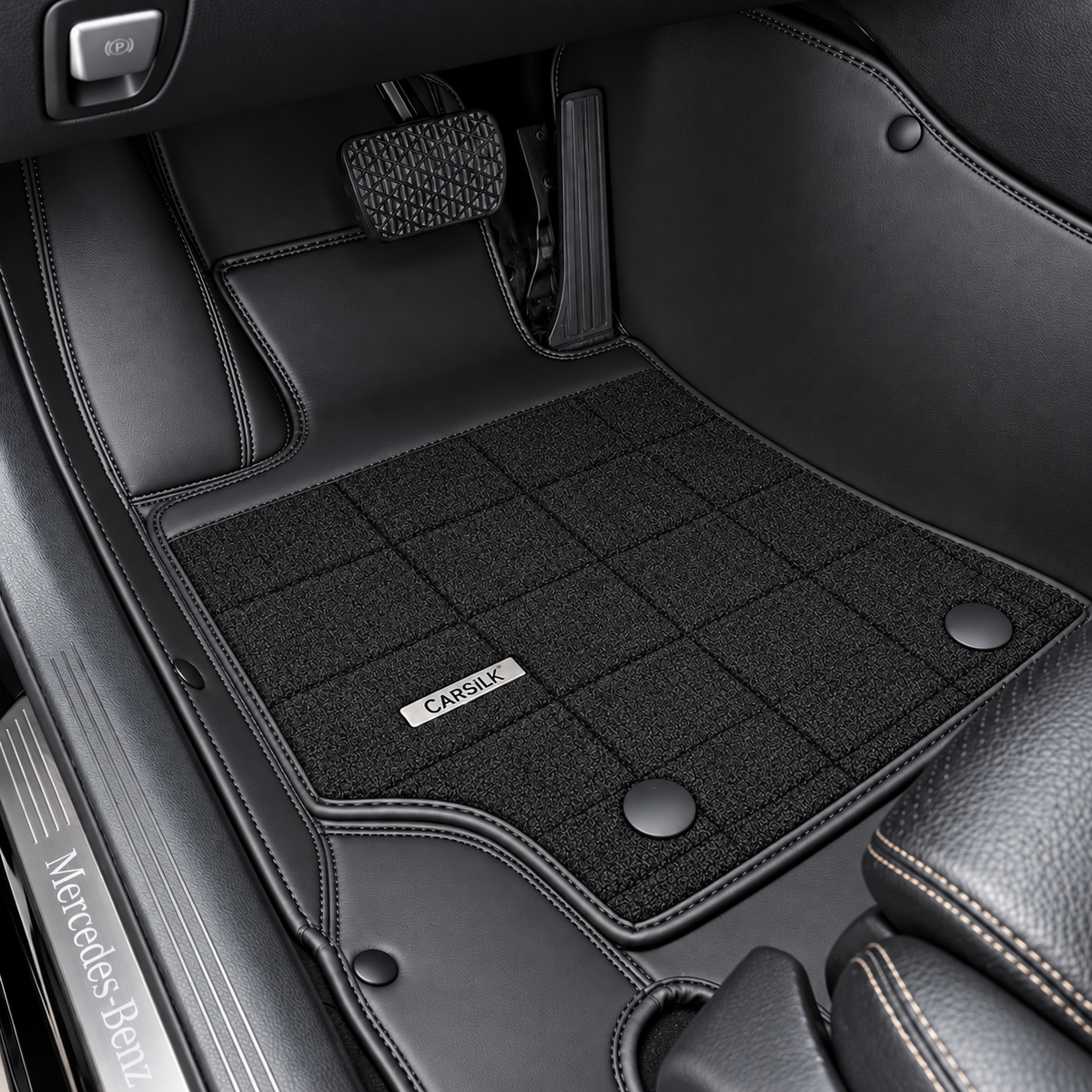 BLACK AND BLACK HALF COIL DOUBLE LAYER NAPPA LEATHER CAR MATS SET