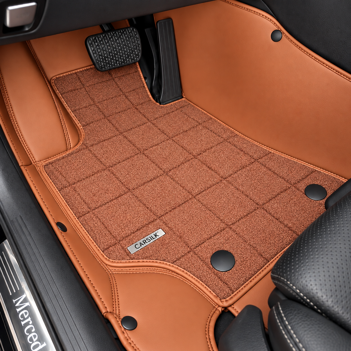 BROWN AND BROWN FULL COIL DOUBLE LAYER NAPPA LEATHER CAR MATS SET