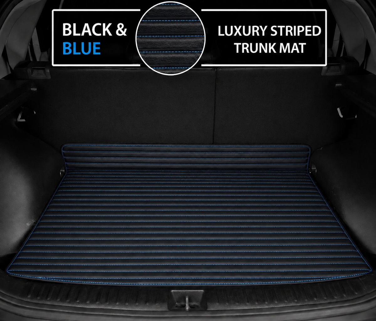 BLACK & BLUE STITCHING STRIPE LUXURY BASE TRUNK CAR MATS