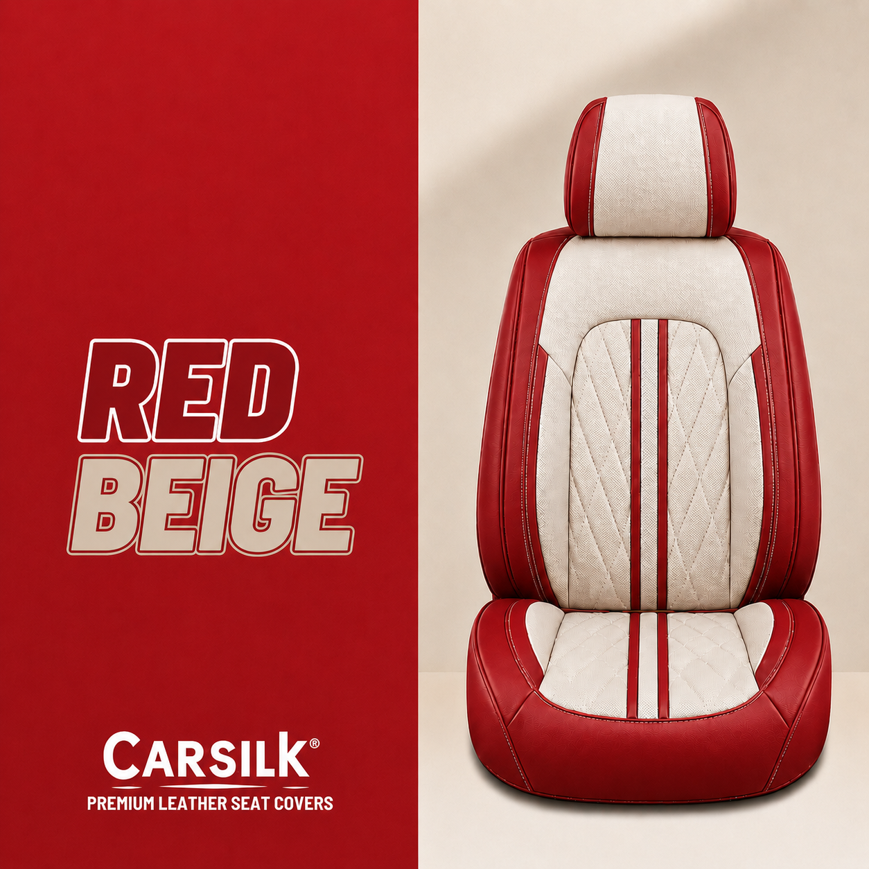 Beige & Red Breathable Waterproof Sport Eco Leather Seat Cover for Cars