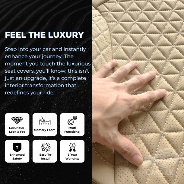 Beige Breathable Waterproof Diamond Pattern Leather Seat Cover for Cars - Carsilks