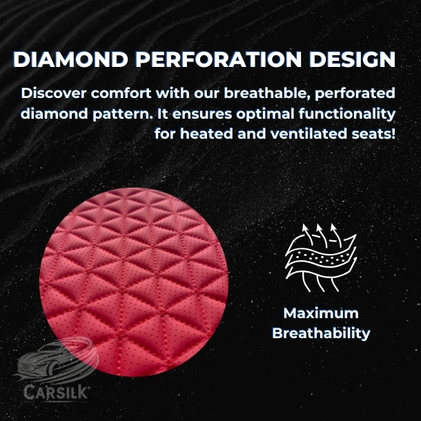 Black & Red Breathable Waterproof Diamond Pattern Leather Seat Cover for Cars - Carsilks