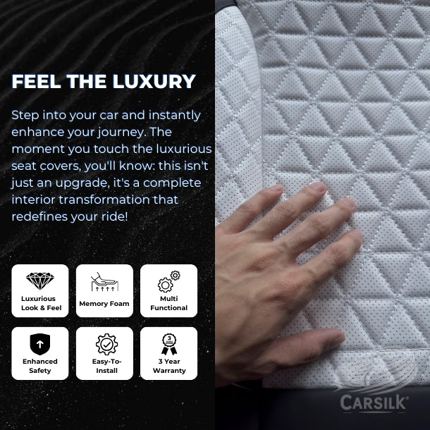Black & White Breathable Waterproof Diamond Pattern Leather Seat Cover for Cars - Carsilks