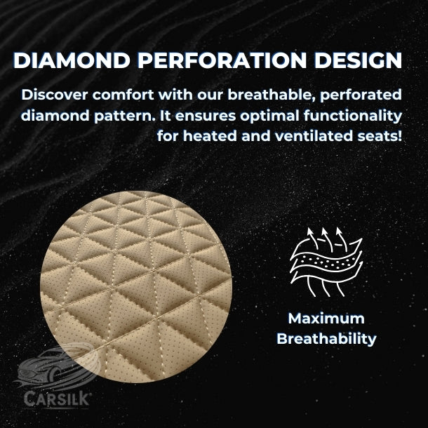Beige Breathable Waterproof Diamond Pattern Leather Seat Cover for Cars - Carsilks