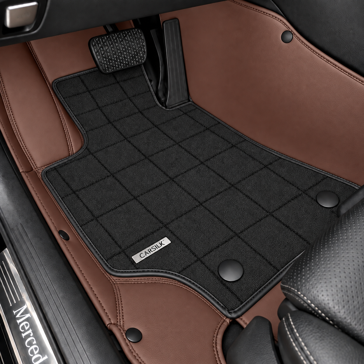 DARK BROWN AND BLACK FULL COIL DOUBLE LAYER NAPPA LEATHER CAR MATS SET