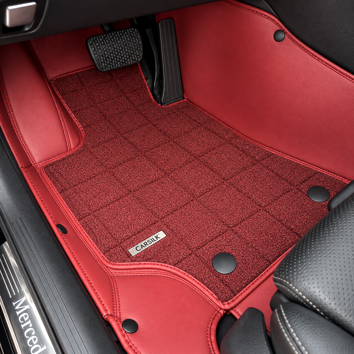 RED AND RED FULL COIL DOUBLE LAYER NAPPA LEATHER CAR MATS SET