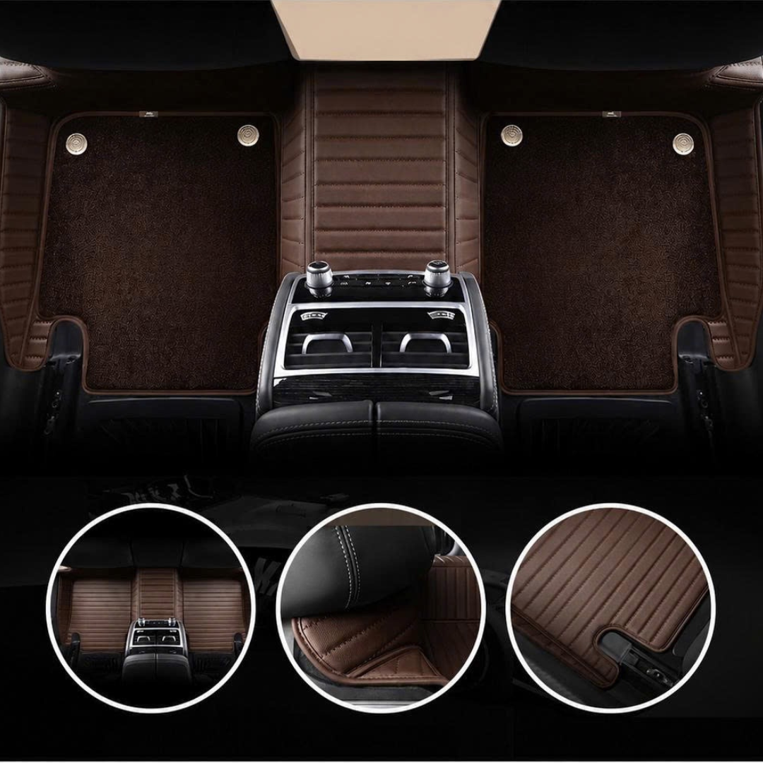 BEIGE & BEIGE STITCHING STRIPE BASE WITH BEIGE TOP CARPET DOUBLE LAYER CAR MAT SET