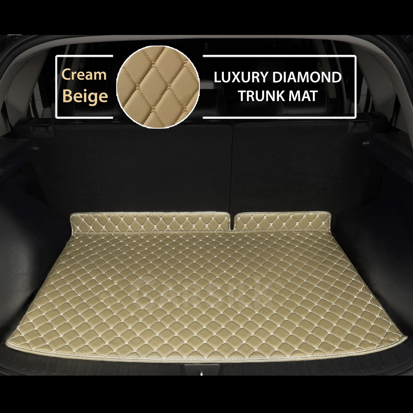 CREAM BEIGE STITCHING DIAMOND LUXURY TRUNK CAR MATS SET - Carsilks