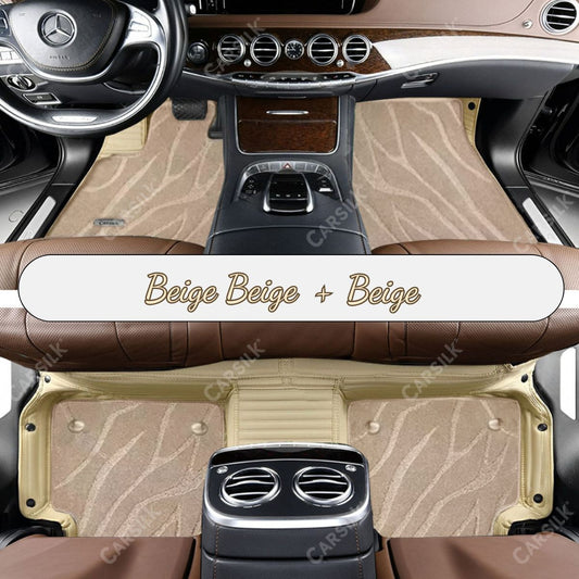 BEIGE STRIPE BASE WITH BEIGE TOP CARPET DOUBLE LAYER GALAXY CAR MAT SET - Carsilks