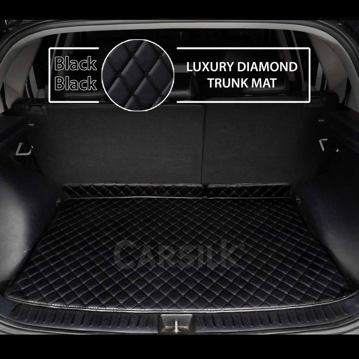 BLACK & BLACK STITCHING DIAMOND LUXURY TRUNK CAR MATS SET - Carsilks