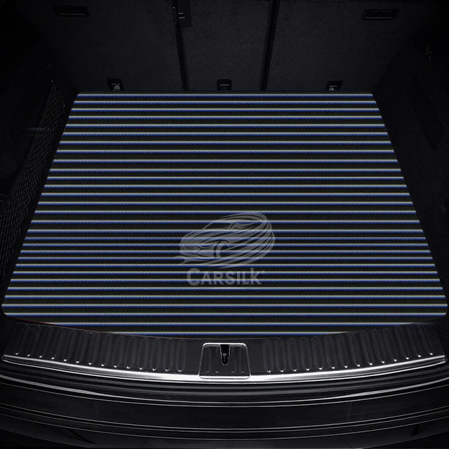 BLACK & BLUE STITCHING STRIPE LUXURY BASE TRUNK CAR MATS SET - Carsilks