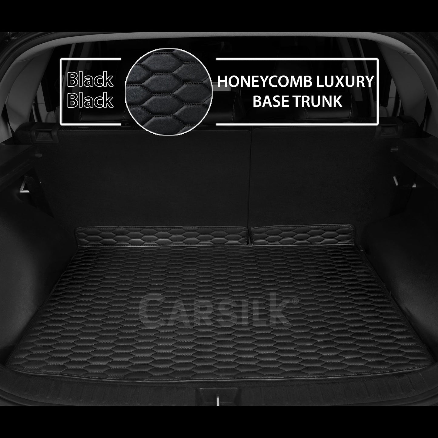 BLACK & BLACK STITCHING HONEYCOMB LUXURY TRUNK CAR MATS SET - Carsilks
