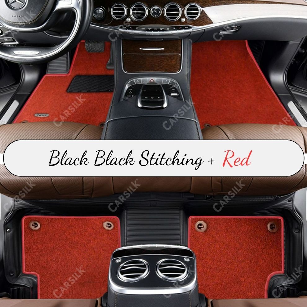 BLACK STRIPE BASE WITH RED TOP CARPET DOUBLE LAYER CAR MAT SET - Carsilks