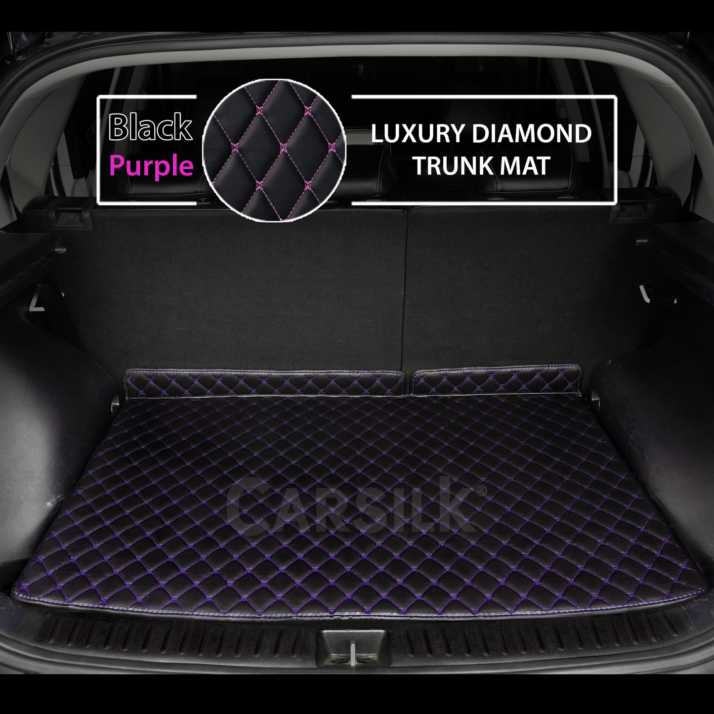 BLACK & PURPLE STITCHING DIAMOND LUXURY TRUNK CAR MATS SET - Carsilks