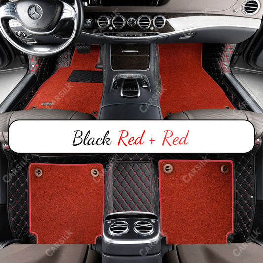 BLACK & RED STITCHING DIAMOND BASE WITH RED TOP CARPET DOUBLE LAYER CAR MAT SET - Carsilks