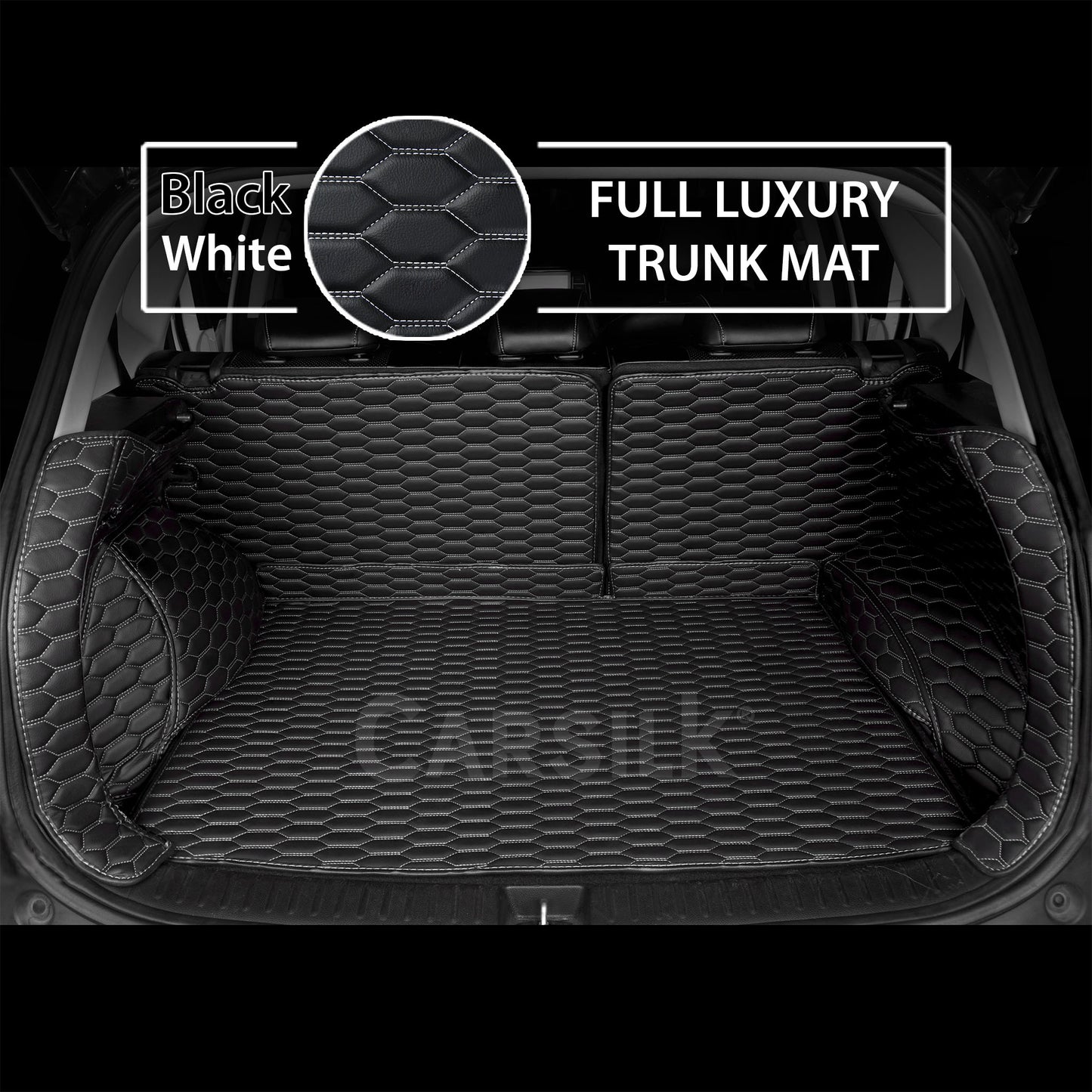BLACK & WHITE STITCHING 3D SERIES HONEY COMB LUXURY TRUNK CAR MATS SET - Carsilks