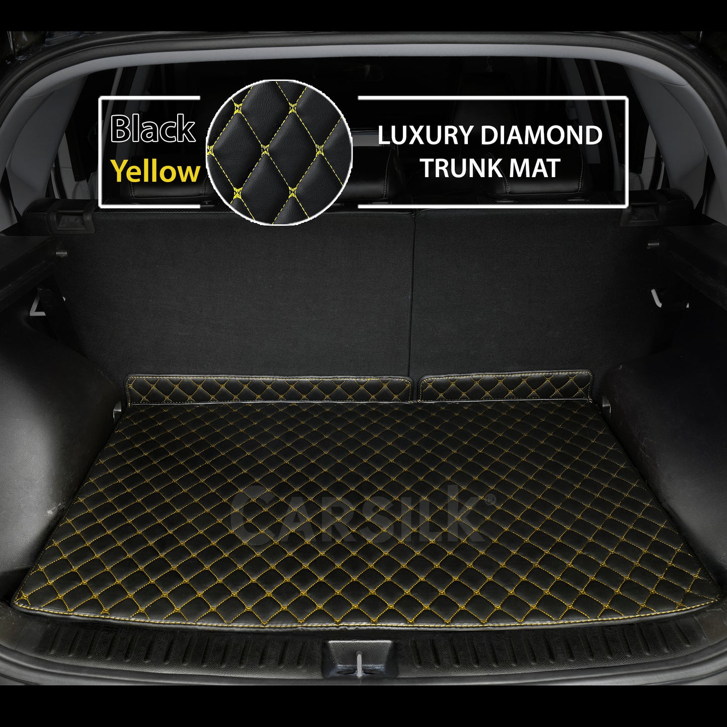 BLACK & YELLOW LUXURY STITCHING DIAMOND LUXURY TRUNK CAR MATS SET - Carsilks
