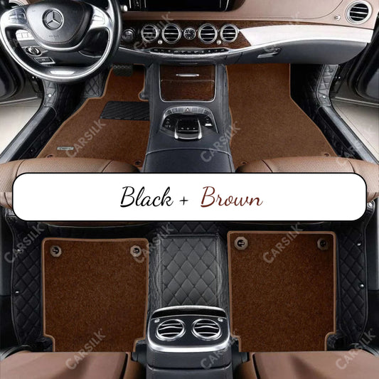 BLACK & BLACK STITCHING DIAMOND BASE WITH BROWN TOP CARPET DOUBLE LAYER CAR MAT SET - Carsilks