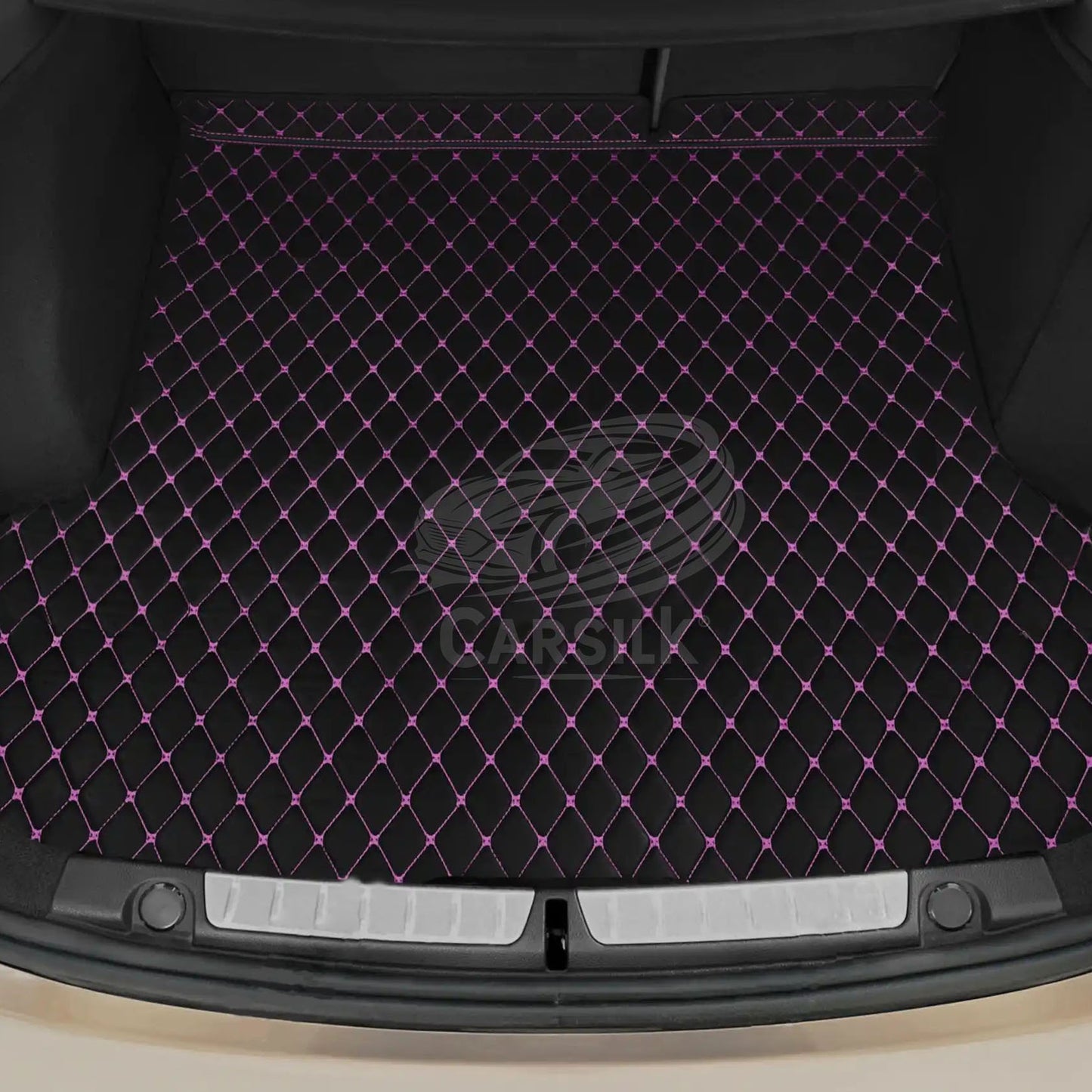 BLACK & PURPLE STITCHING DIAMOND LUXURY TRUNK CAR MATS SET - Carsilks