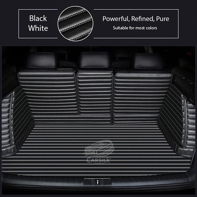 BLACK WHITE STITCHING 3D SERIES STRIPE LUXURY TRUNK CAR MATS SET - Carsilks