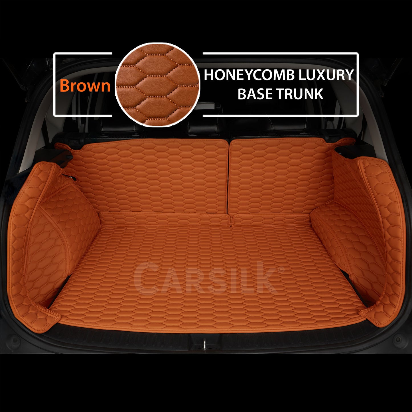 CARAMEL BROWN 3D SERIES HONEY COMB LUXURY TRUNK CAR MATS SET - Carsilks