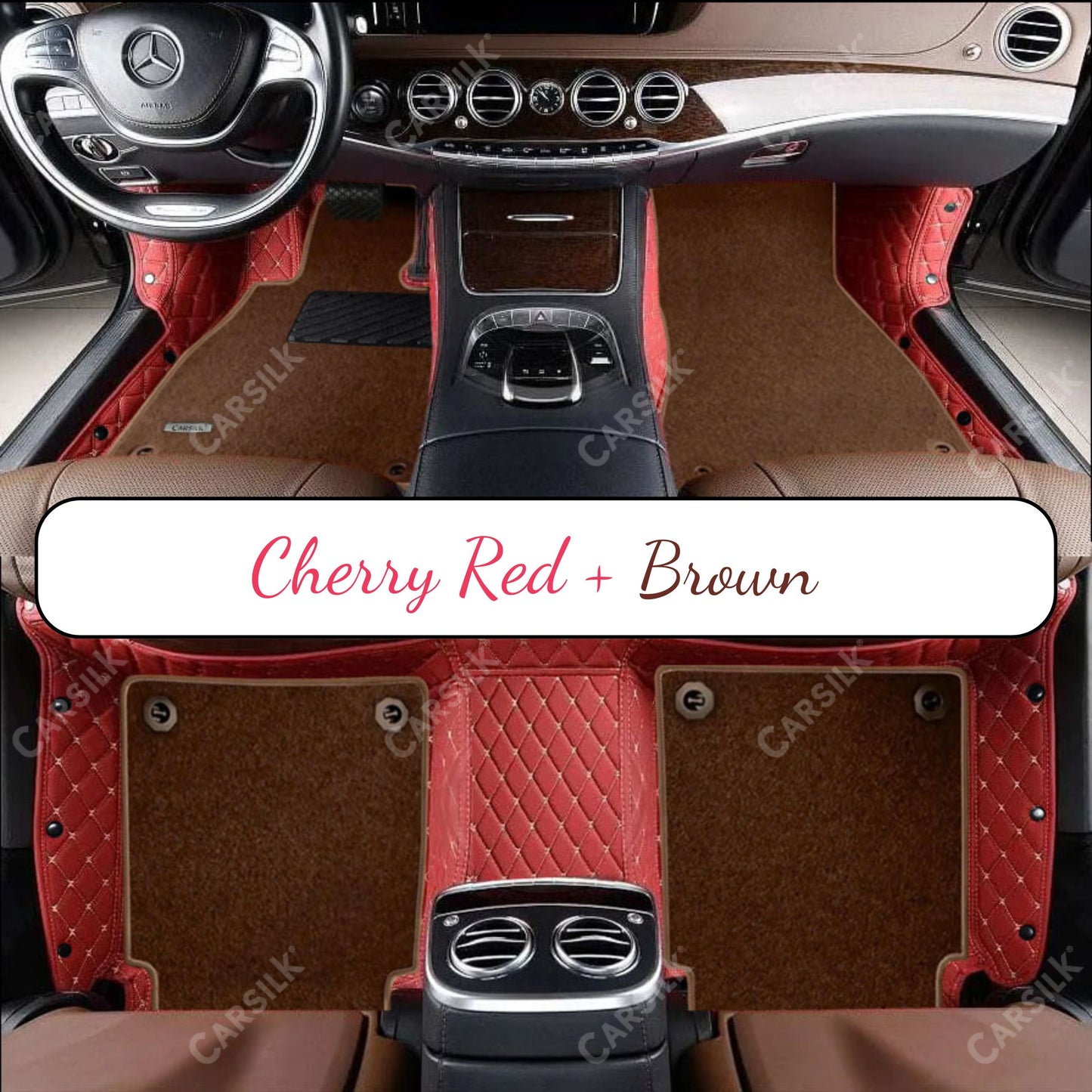 CHERRY RED DIAMOND BASE WITH BROWN TOP CARPET DOUBLE LAYER CAR MAT SET - Carsilks