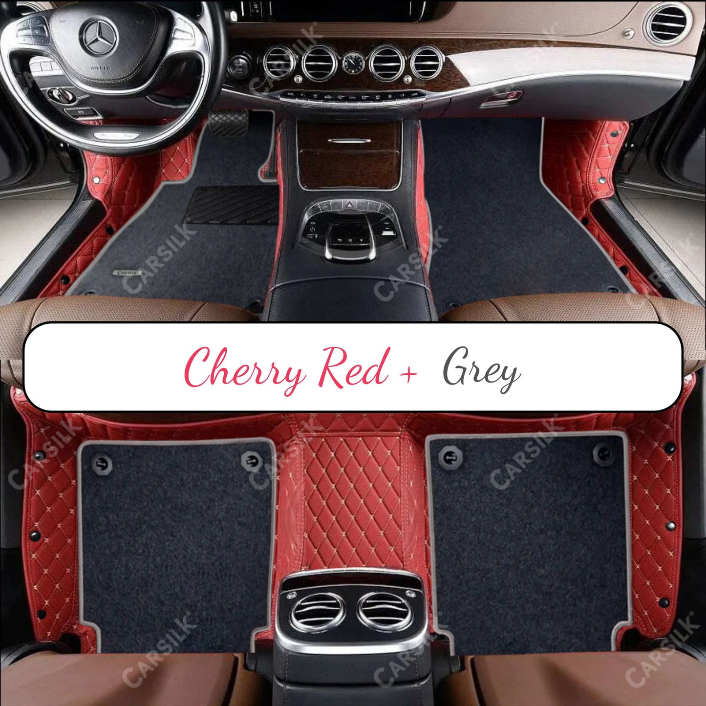 CHERRY RED DIAMOND BASE WITH RED TOP CARPET DOUBLE LAYER CAR MAT SET - Carsilks