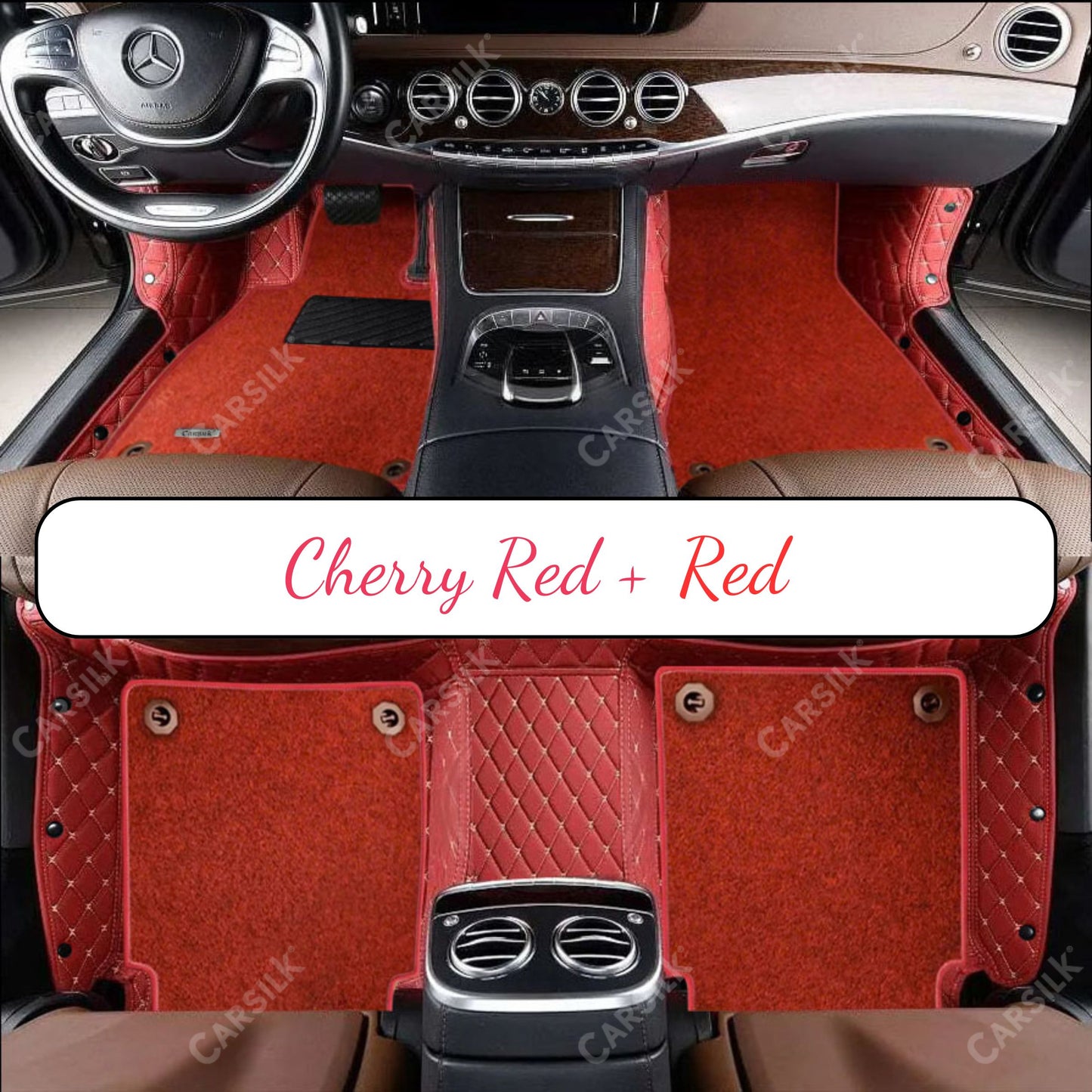 CHERRY RED DIAMOND BASE WITH RED TOP CARPET DOUBLE LAYER CAR MAT SET - Carsilks