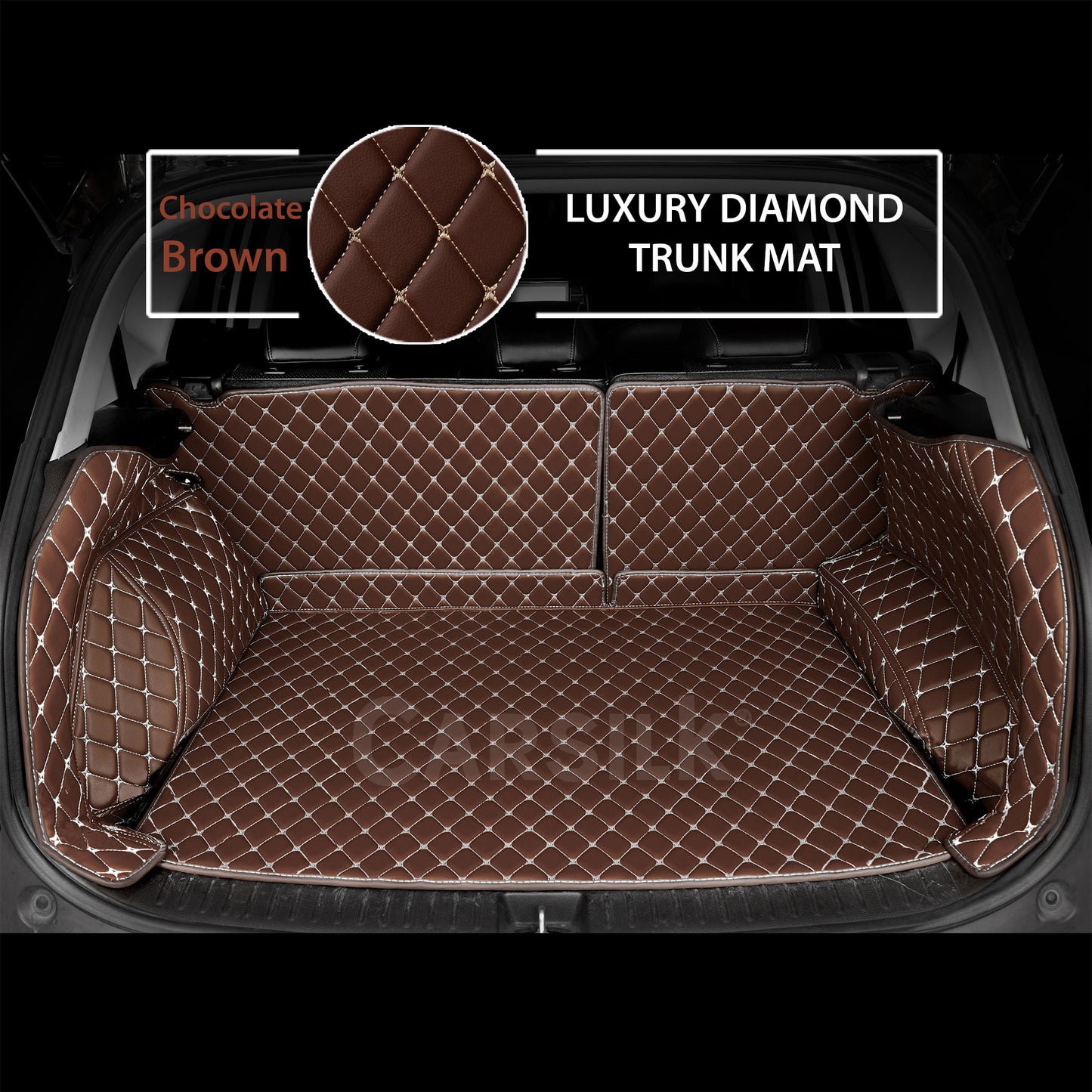 CHOCOLATE BROWN STITCHING 3D DIAMOND LUXURY TRUNK CAR MATS SET - Carsilks