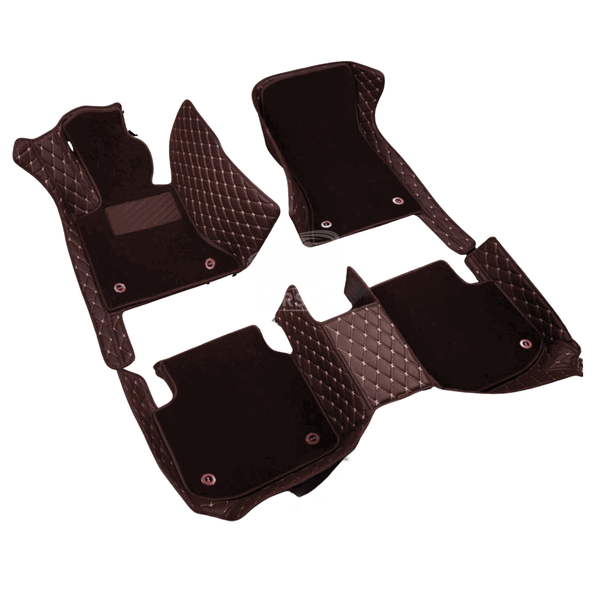 CHOCOLATE BROWN DIAMOND BASE WITH BLACK TOP CARPET DOUBLE LAYER CAR MAT SET - Carsilks
