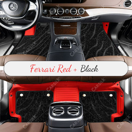 FERRARI RED STRIPE BASE WITH BLACK TOP CARPET DOUBLE LAYER GALAXY CAR MAT SET - Carsilks