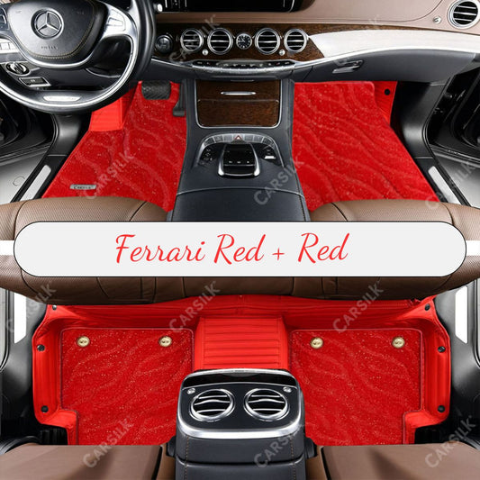 FERRARI RED STRIPE BASE WITH RED TOP CARPET DOUBLE LAYER GALAXY CAR MAT SET - Carsilks